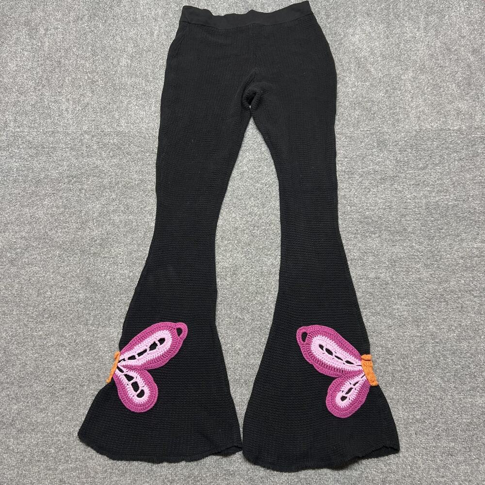 DELiA*s Pants Juniors Small Black Knit Flare Leg Sweatpants Butterfly Crochet